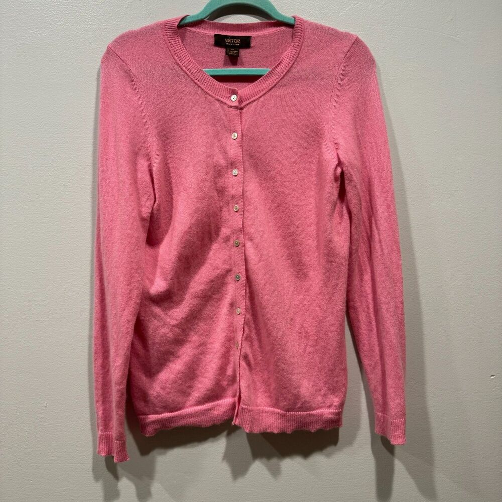 Victor Alfaro Cardigan 100% Cashmere Sweater Pink Cozy Luxury Womens sz Medium